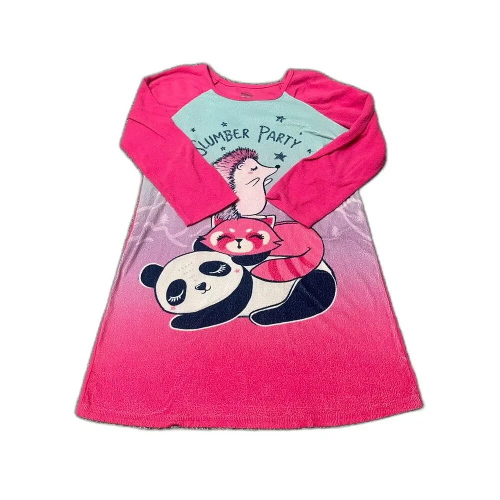 Wonder Nation Pink Slumber Party Animals Fleece Long Sleeve Nightgown M Girls